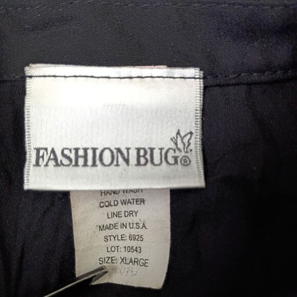 Vtg Fashion Bug Sheer Black Crinkle Button Down Blouse Lace Trim XL Goth Grunge - Picture 5 of 5